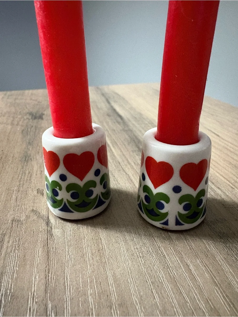 Vintage 70’s Funny Leuchter Mini Porcelain Candle Holders Pair Frogs Hearts
